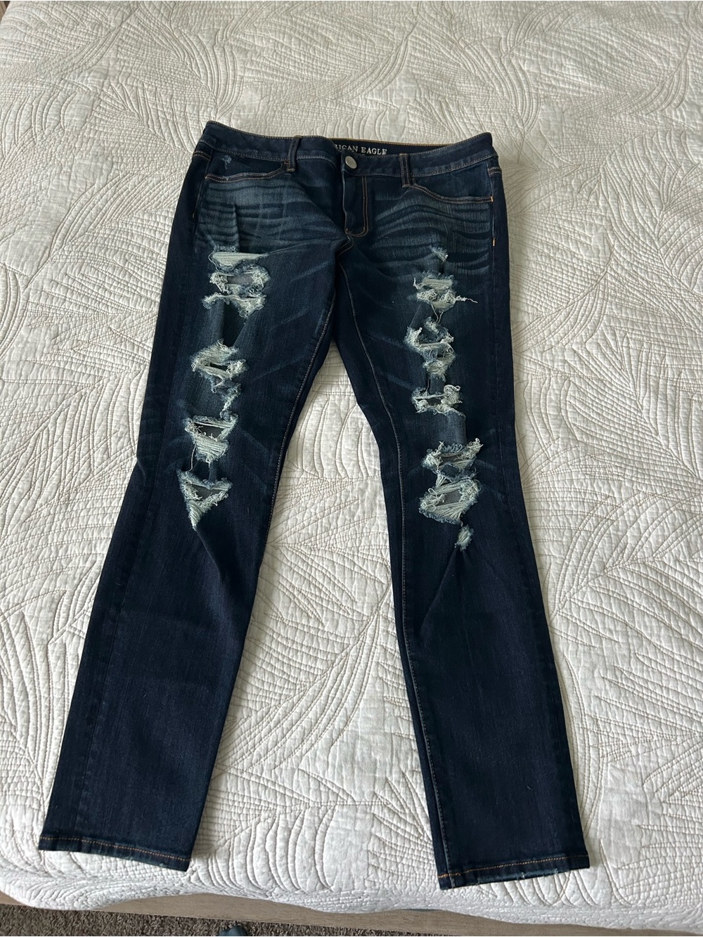 American Eagle Outfitters Dark Blue Distressed Skinny Jeans
